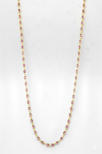 Necklace with pink gemstones on a white background