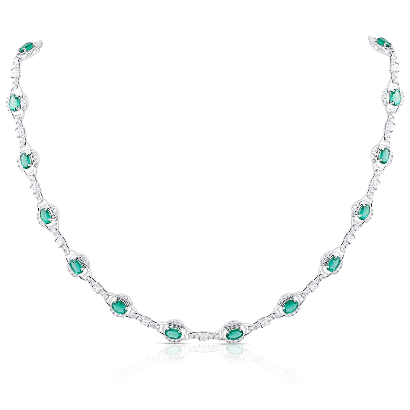 18K White Gold Emerald & Diamond Necklace by Tresor Collection