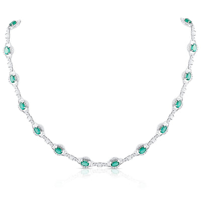 18K White Gold Emerald & Diamond Necklace by Tresor Collection