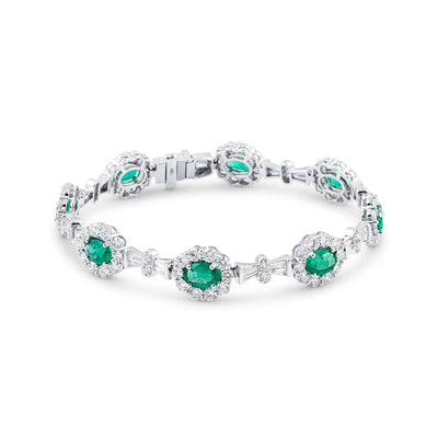18K White Gold Oval Emerald & Diamond Bracelet by Tresor Collection White gold emerald bracelet flatlay – timeless green gemstone jewelry by Tresor Collection