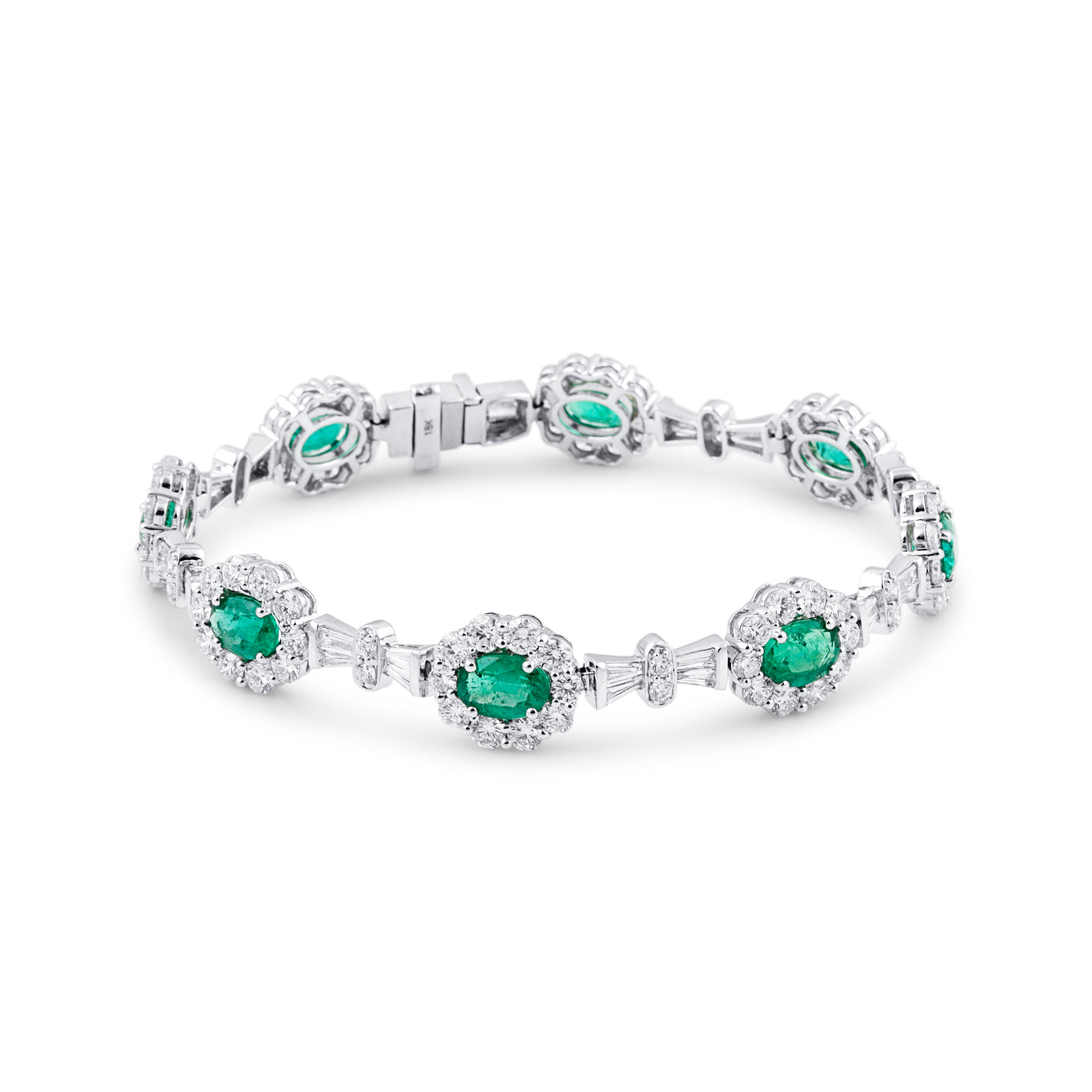 Emerald Oval & Diamond Bracelet In 18K White Gold