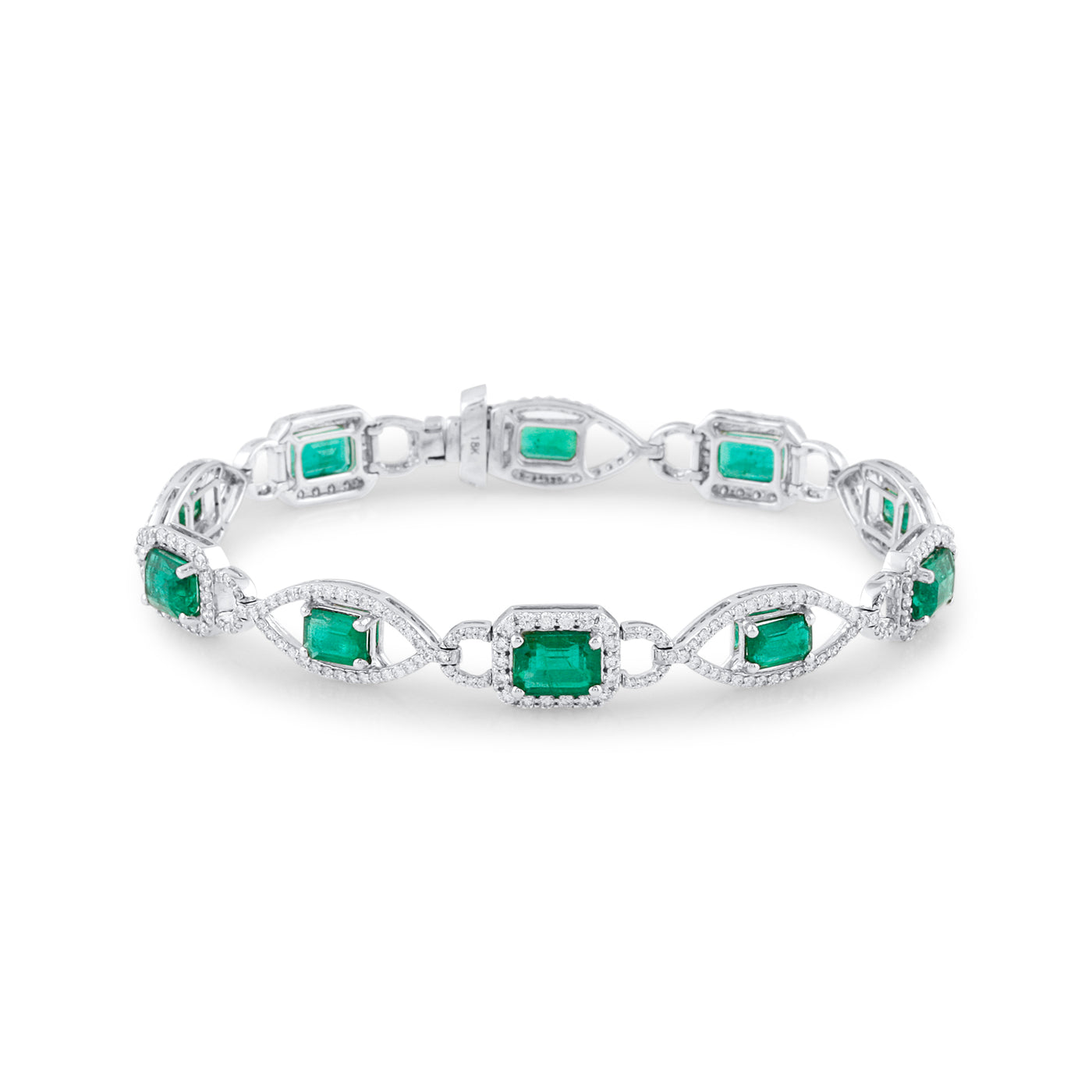 Emerald Rect. & Diamond Bracelet In 18K White Gold