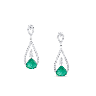 Emerald Tabiz & Diamond Earring In 18K White Gold