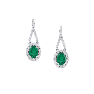 Emerald Oval & Diamond Earring In 18K White Gold