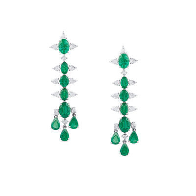 Emerald & Diamond Earring In 18K White Gold