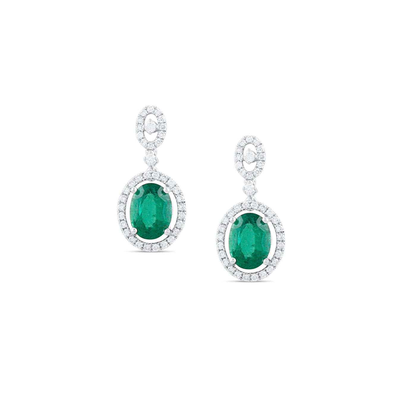 Emerald Oval & Diamond Earring In 18K White Gold