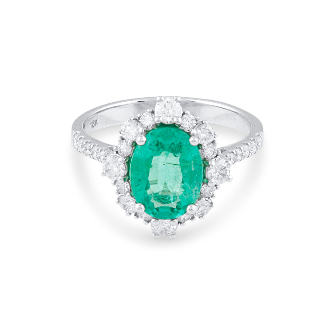 Emerald Oval & Diamond Ring In 18K White Gold
