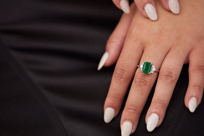 Styled look featuring white gold emerald ring – timeless luxury jewelry by Tresor Collection