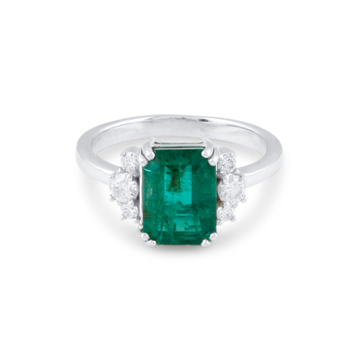 Emerald Rect. & Diamond Ring In 18K White Gold