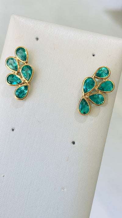 Emerald Pear Shape Earring In 18K Yellow Gold