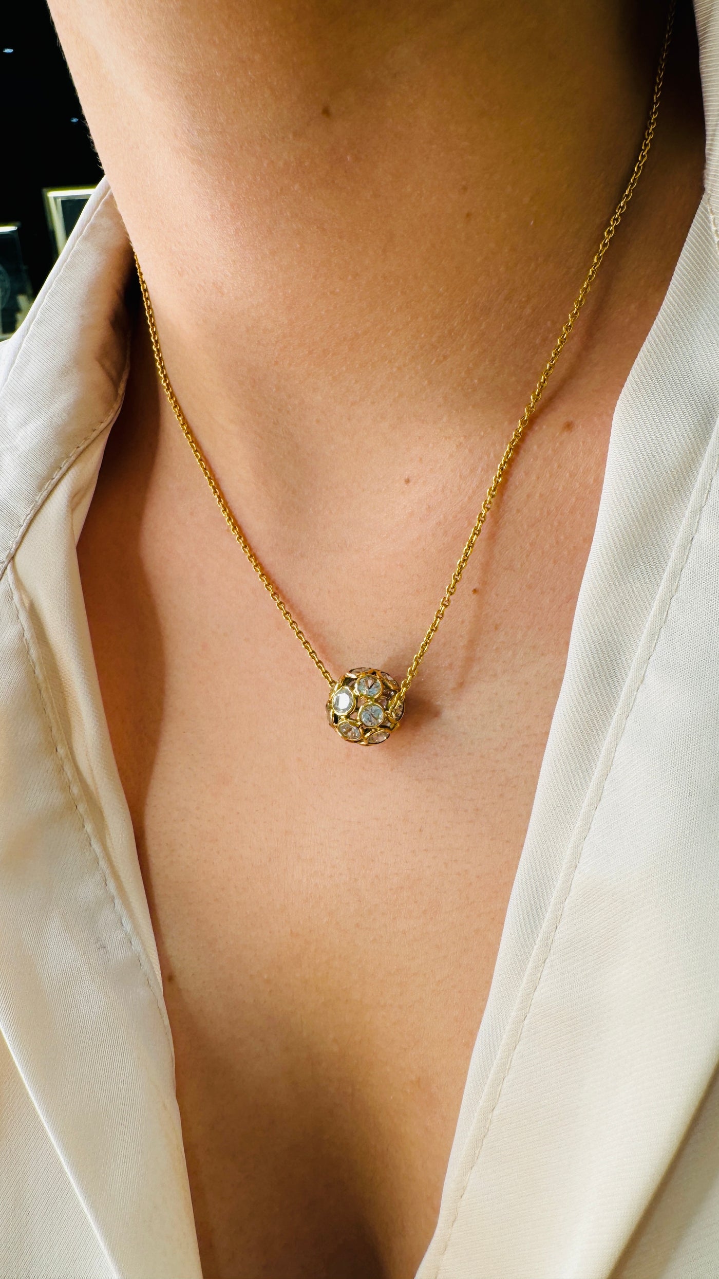 White Sapphire Necklace In 18K Yellow Gold