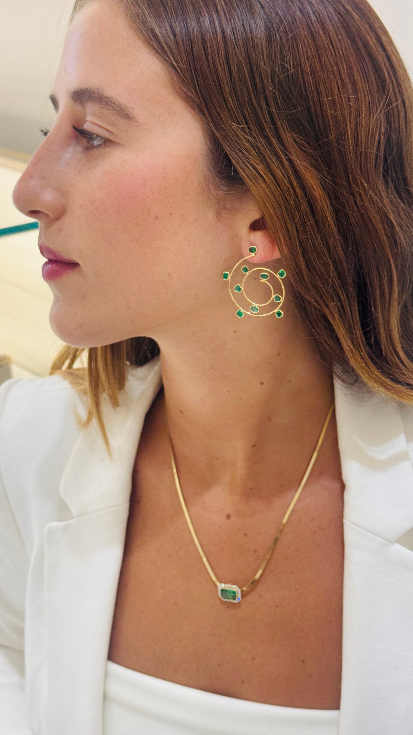 Gemstone Swirl Earring In 18K Yellow Gold