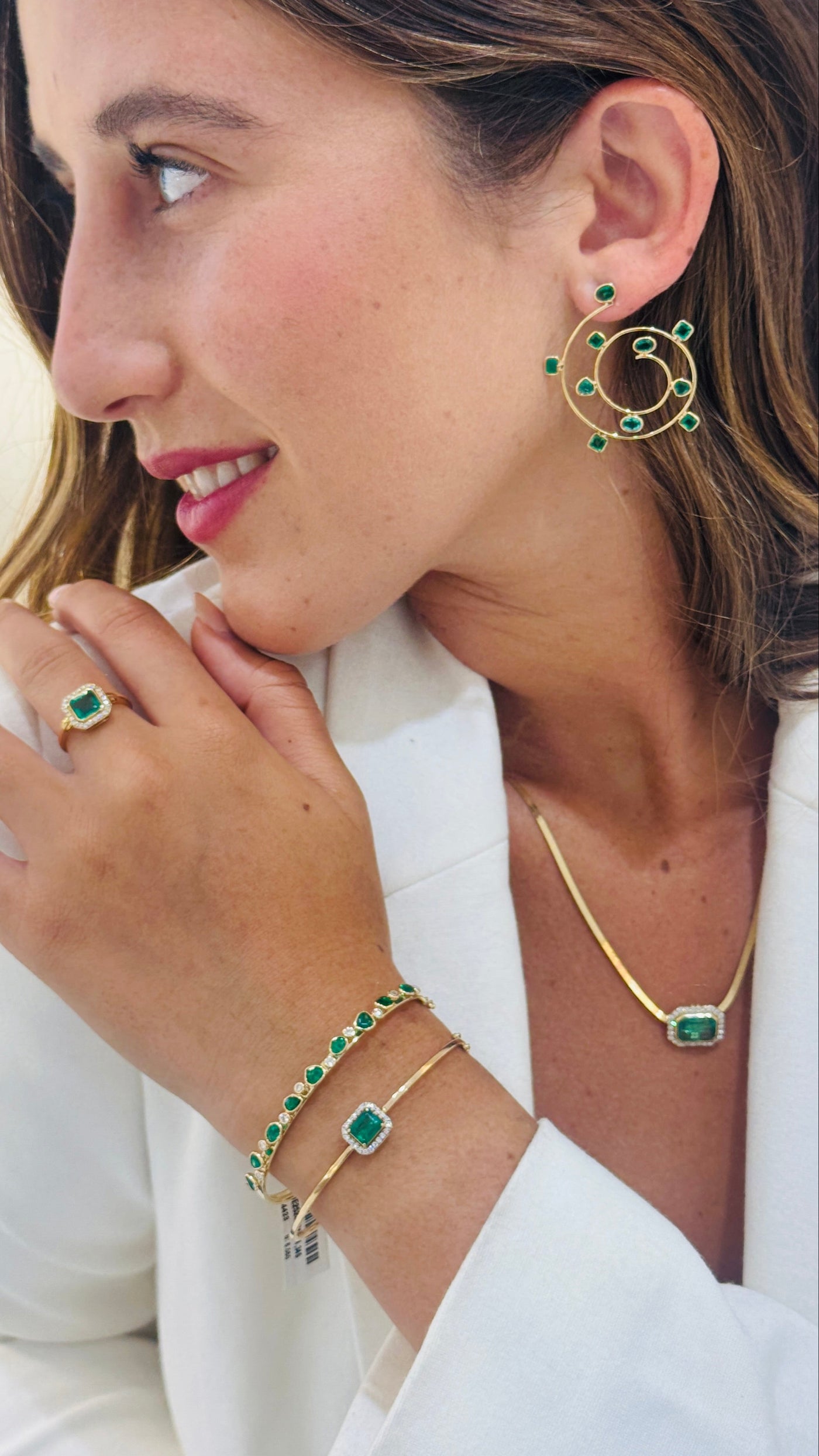 Emerald Rectangle And Diamond Bangle In 18K Yellow Gold