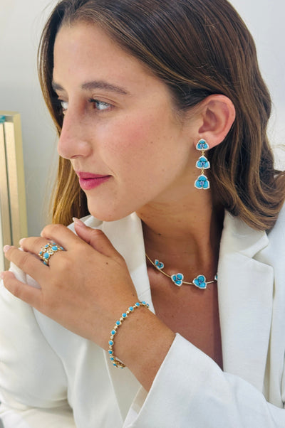 Turquoise Round And Diamond Round Bracelet With 18 Kt Gold
