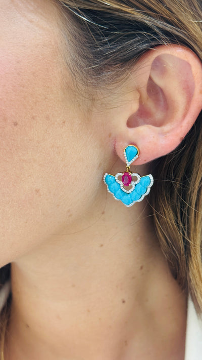 Gemstone & Diamond Earring In 18K Yellow Gold