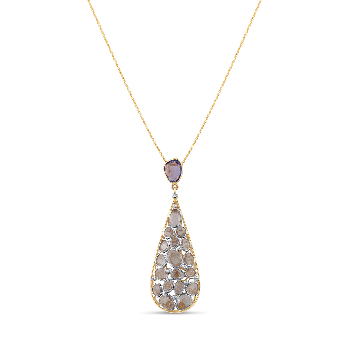 18K gold White Sapphire and Tanzanite pendant – handcrafted designer jewelry by Tresor Collection