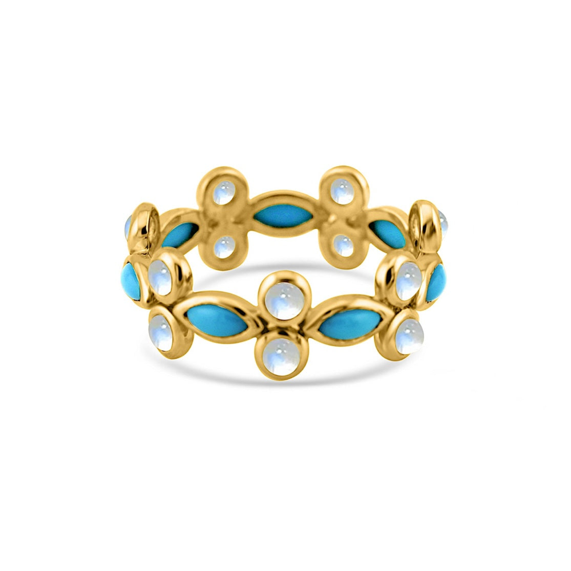 18K gold Turquoise & Rainbow Moonstone ring – statement luxury