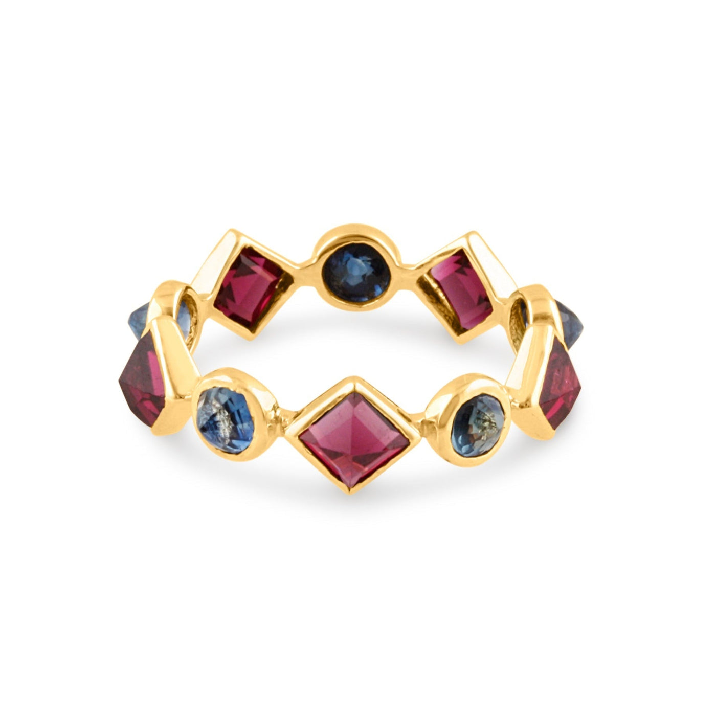 18K Yellow Gold Rhodolite & Blue Sapphire Ring by Tresor Collection