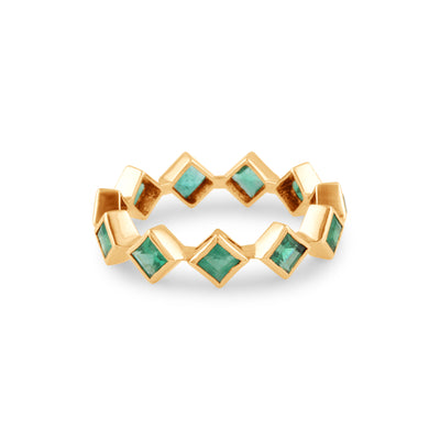 Gemstone Square Ring In 18K Yellow Gold
