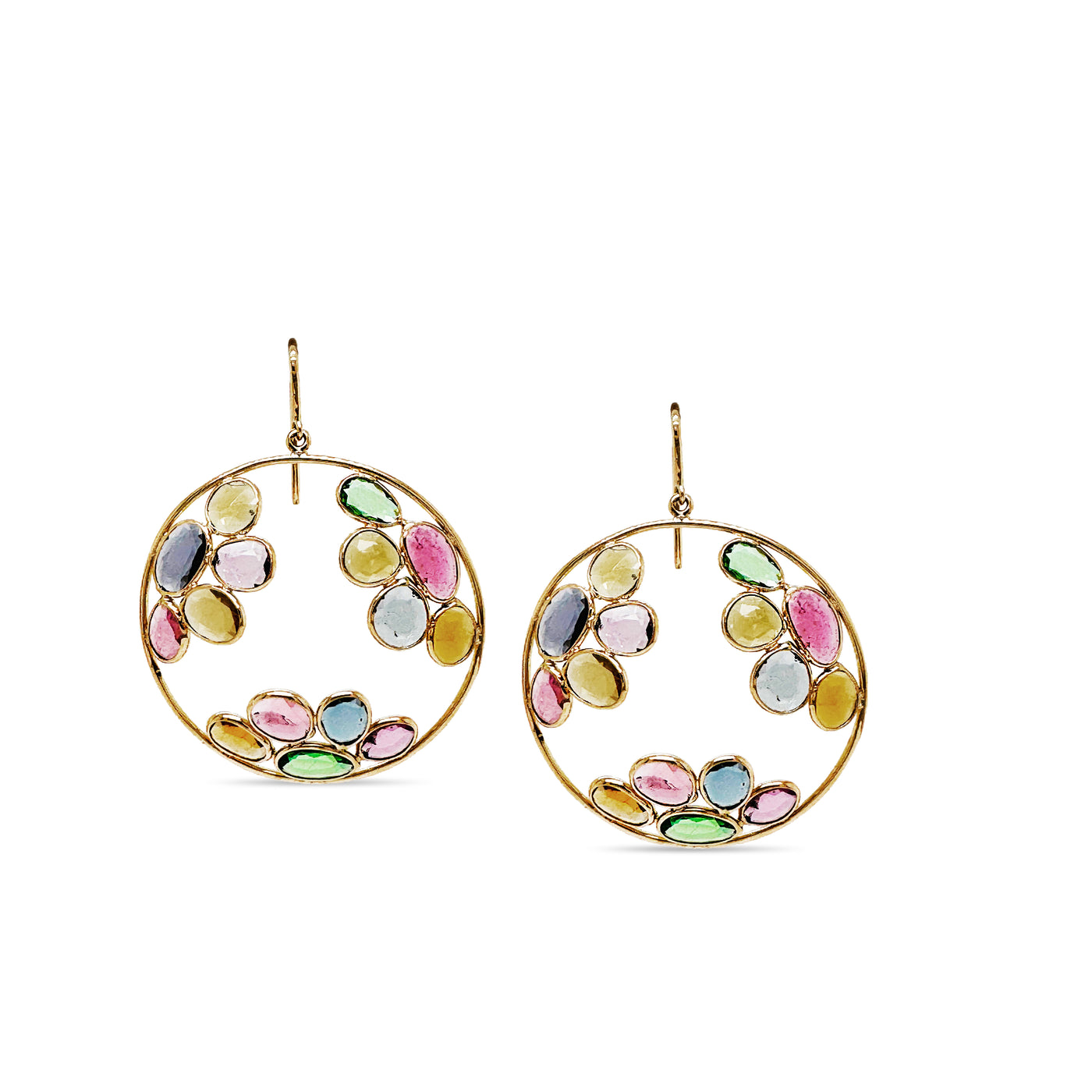 Multicolor Stone U/S Earring In 18K Yellow Gold