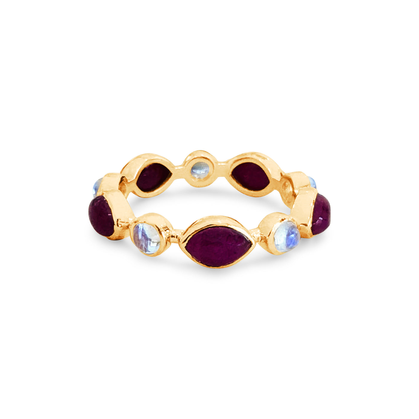 Ruby Marques & Rainbow Moonstone Round Ring In 18K Yellow Gold