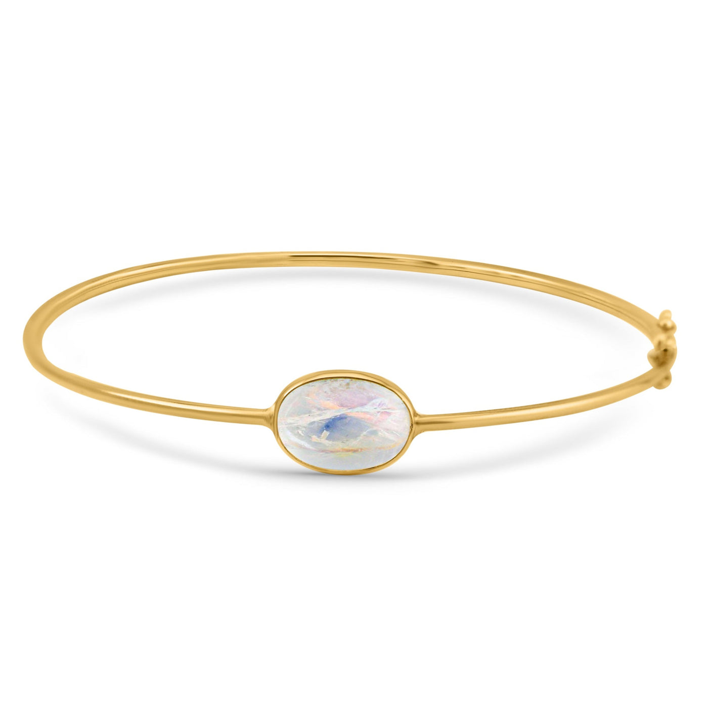 Rainbow Moonstone Oval Bangle In 18K Yellow Gold