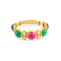 18K Gold Mosaico Ring with Emerald, Ruby, Sapphire & Diamonds