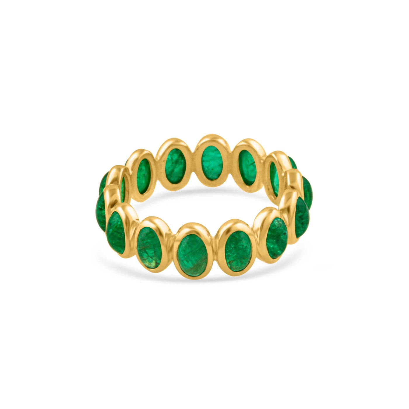 Emerald Eternity Ring – Tresor Collection, Elegant 18k gold eternity ring with vibrant green emerald gemstones from the Tresor Collection, Best Emerald Ring, bestgold ring, Miami, USA, Miami Florida, Tresor Collection, Emerald Ring 18K gold emerald cabochon ring flatlay – luxury fine jewelry by Tresor Collection