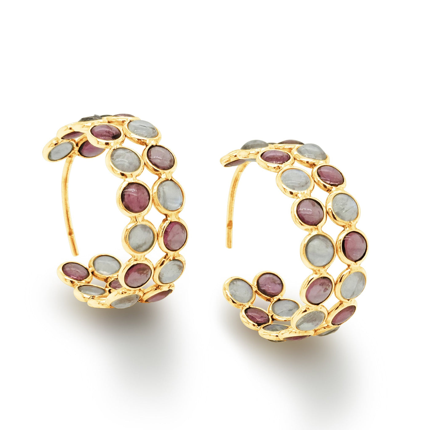 18K gold Rainbow Moonstone and Tourmaline earrings – handcrafted fine jewelry by Tresor Collection