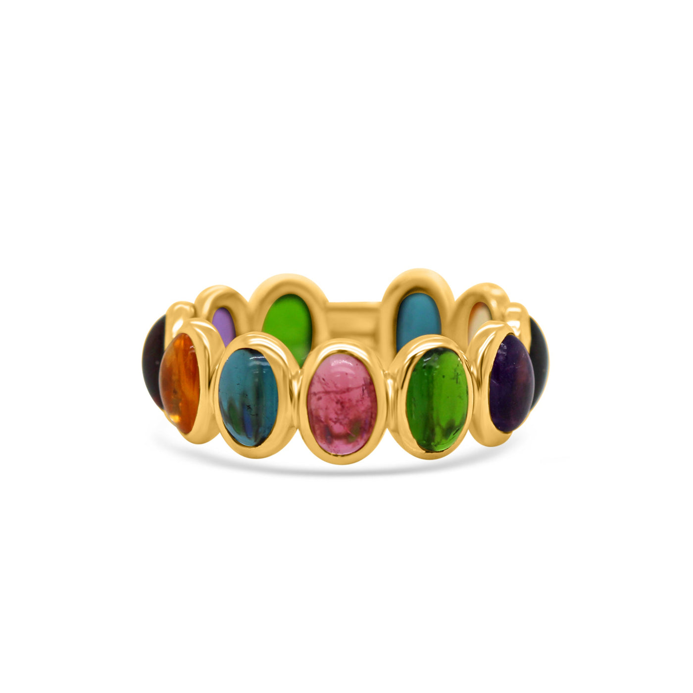 Multicolor Stones Oval Ring In 18K Yellow Gold
