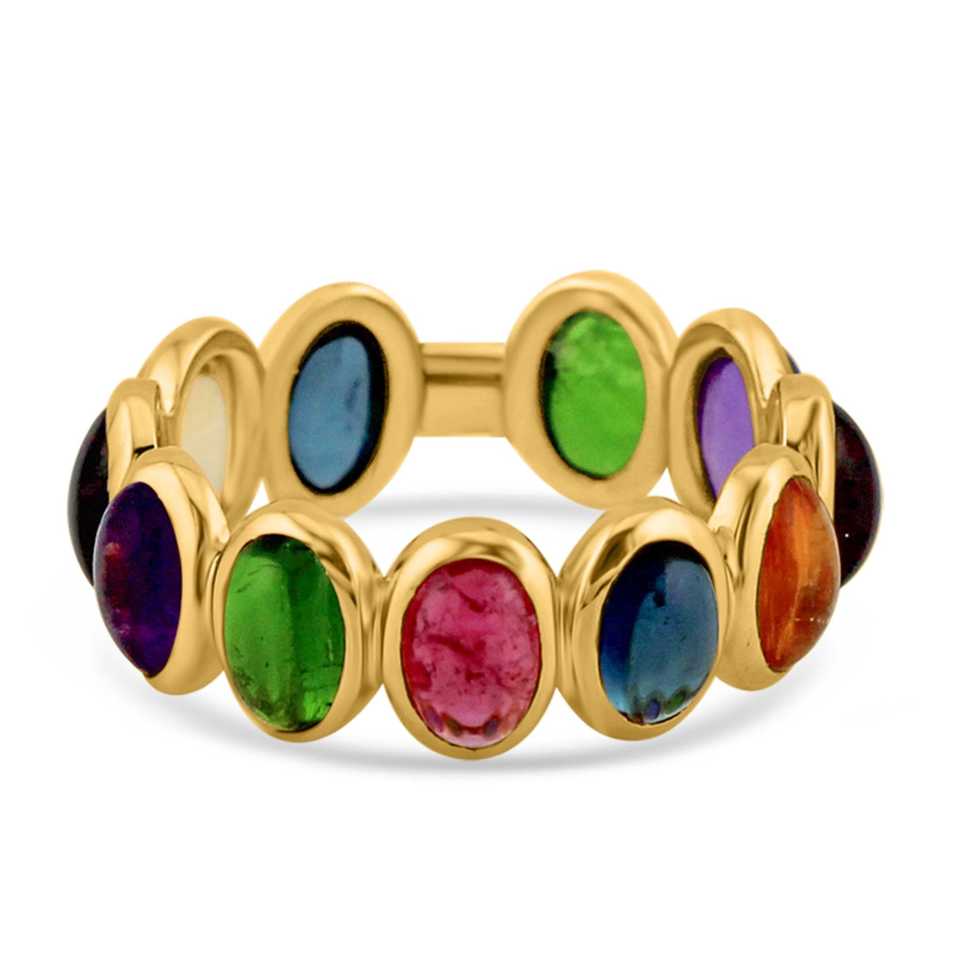 Multicolor Stones Oval Ring In 18K Yellow Gold