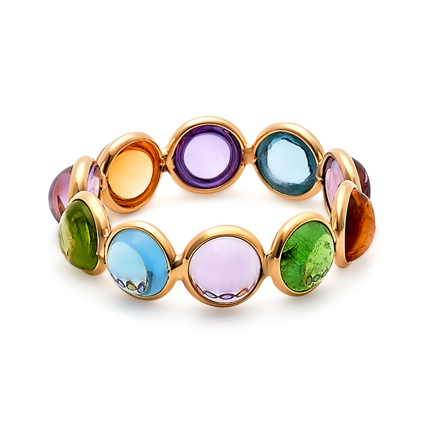 Multicolor Round Ring In 18K Yellow Gold