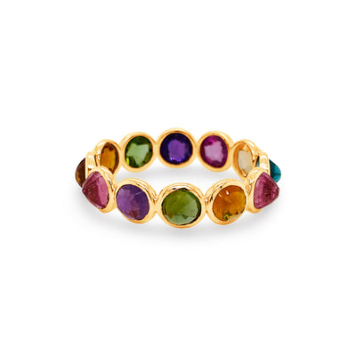 Gemstone Faceted Round Ring Band in 18k Yellow Gold