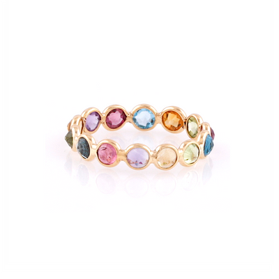 Gemstone Round Eternity Ring  in 18k Yellow Gold