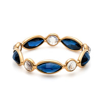 Blue Sapphire Marquise And Rainbow Moonstone Round Ring In 18K Yellow Gold - Tresor Collection