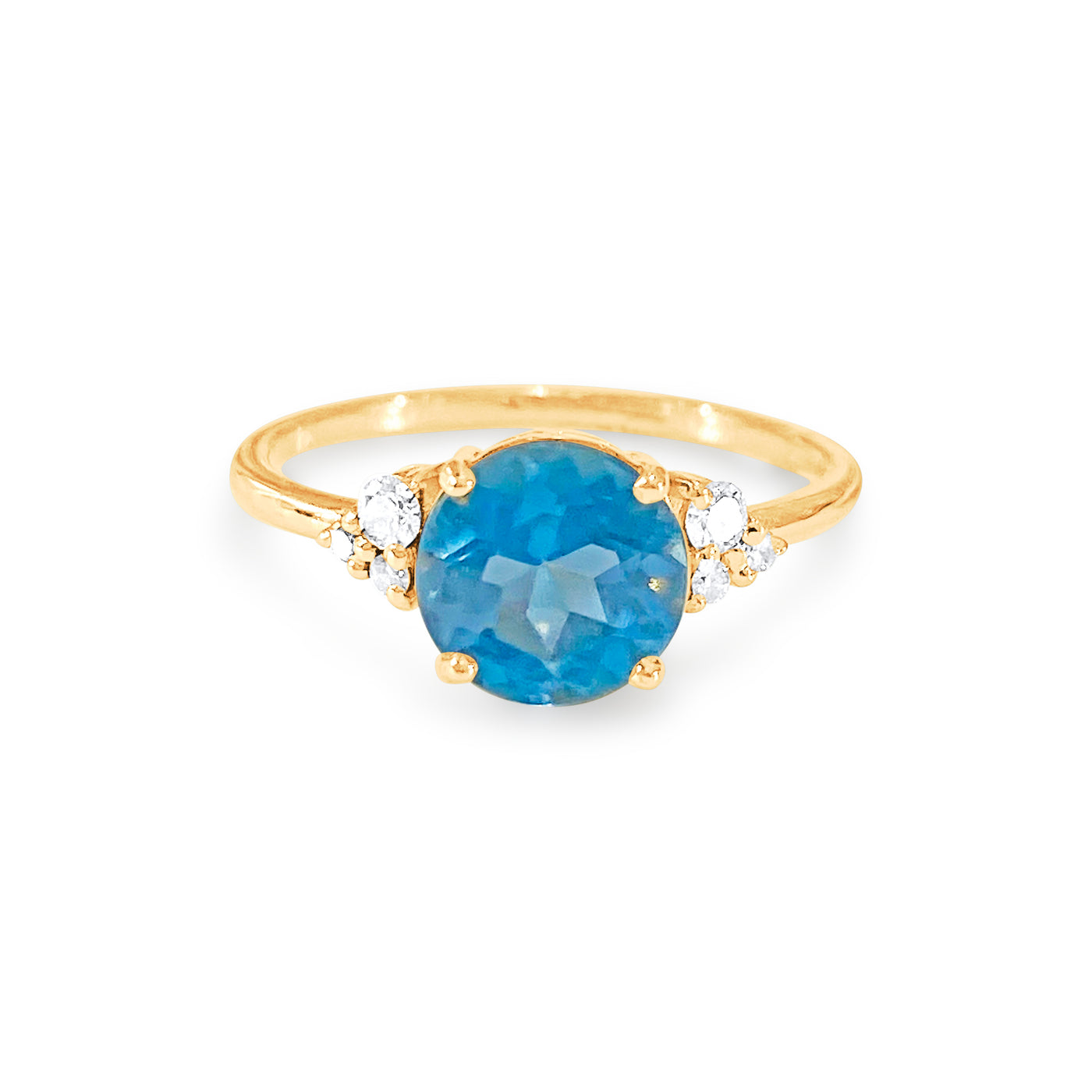 Aquamarine Rd. & Diamond Ring In 18K Yellow Gold