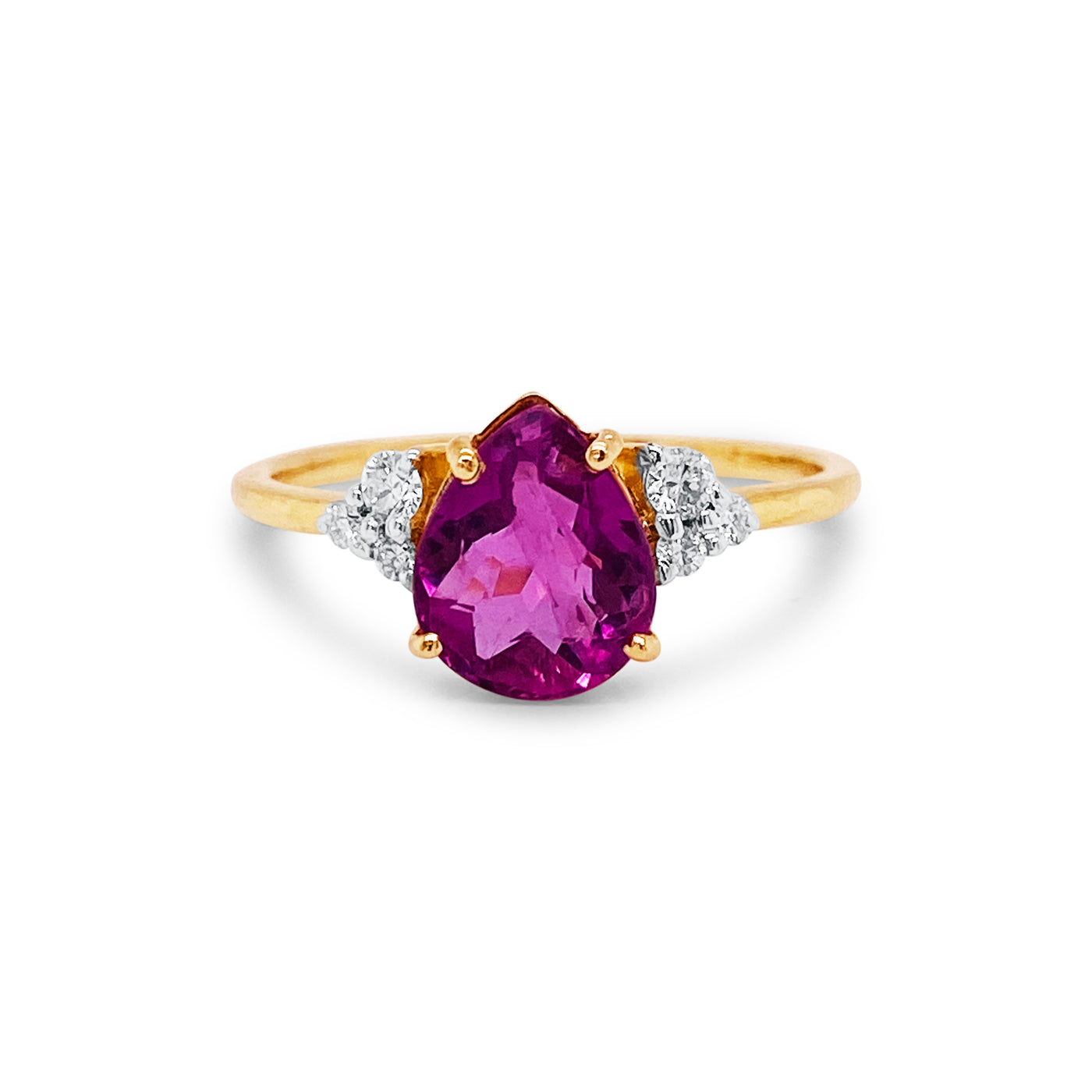 Pink Tourmaline Pear Shape And Diamond Ring In 18K Yellow Gold
