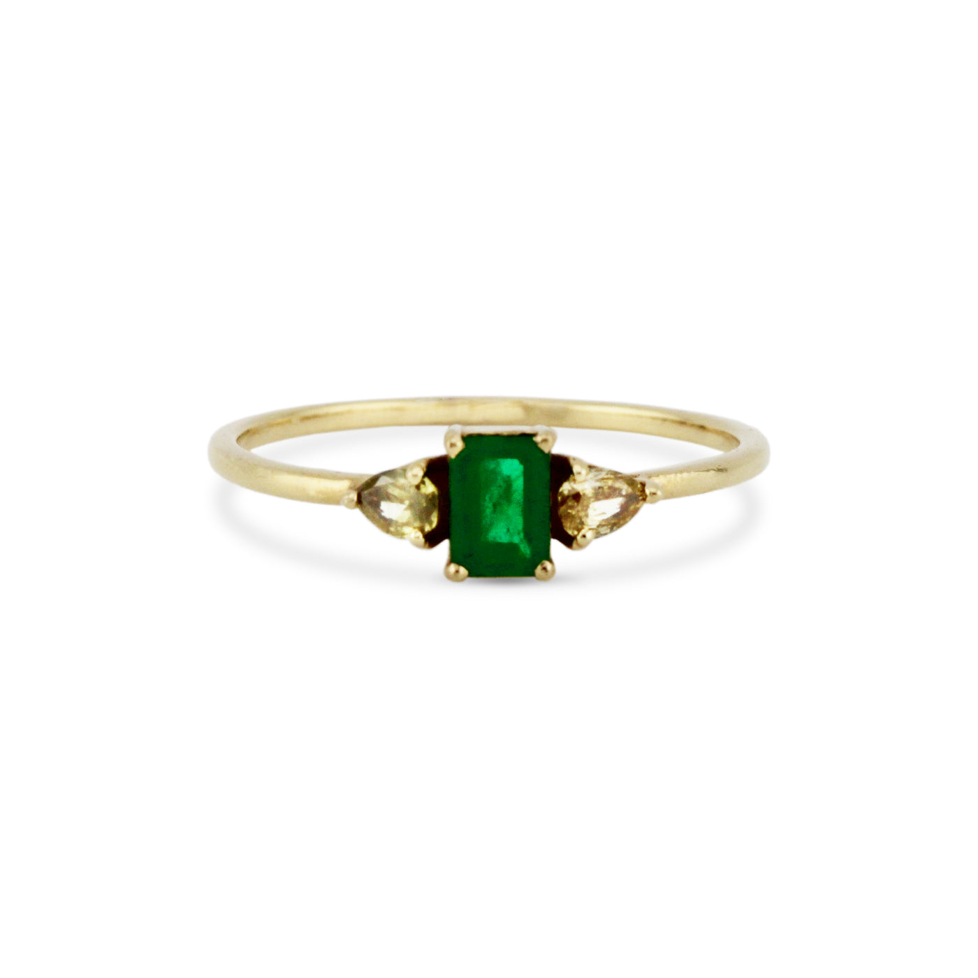 Emerald Rectangle & Diamond Ring In 18K Yellow Gold