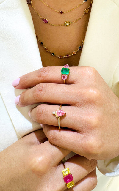 Pink tourmaline ring styled for modern elegance – luxury gold jewelry for women by Tresor Collection