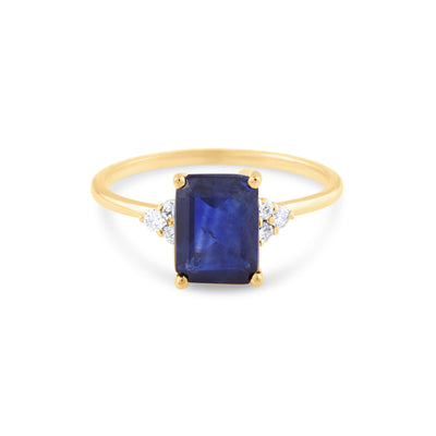 Gemstone Rectangle And Diamond Round Ring In 18K Yellow Gold