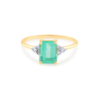Gemstone Rectangle And Diamond Round Ring In 18K Yellow Gold