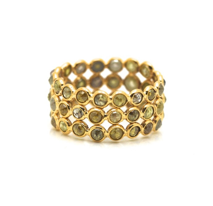 Champaign Diamonds Triple Row Ring In 18K Yellow Gold