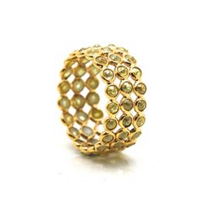 Champaign Diamonds Triple Row Ring In 18K Yellow Gold
