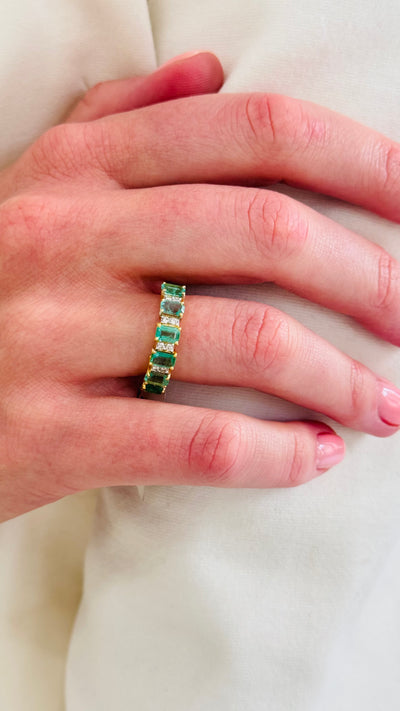 Emerald Rect. & Diamond Ring In 18K Yellow Gold