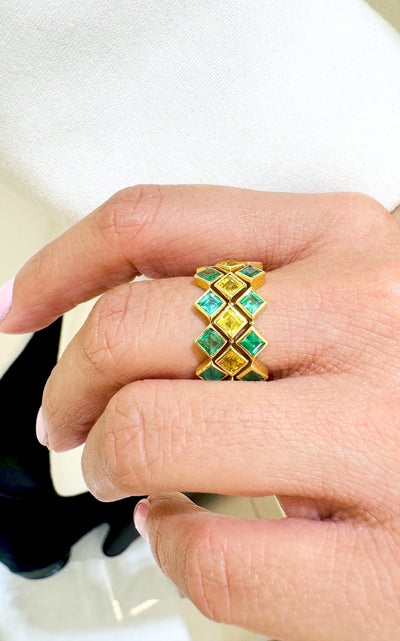 Gemstone Princess cut Ring In 18K Yellow Gold