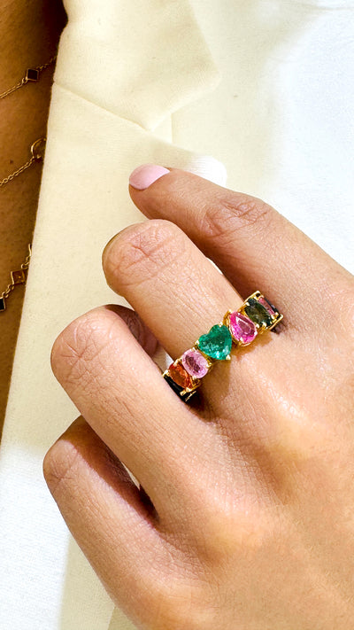 Multicolor Stone Mix Shape Ring In 18K Yellow Gold