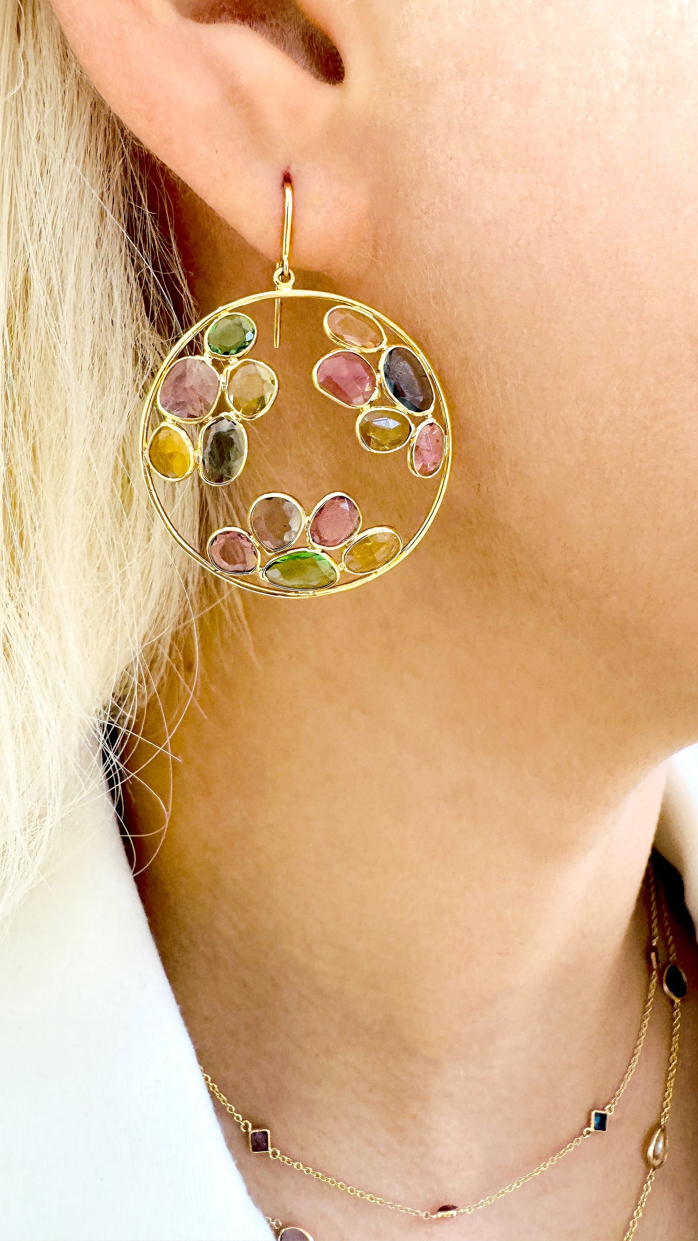 Multicolor Stone U/S Earring In 18K Yellow Gold