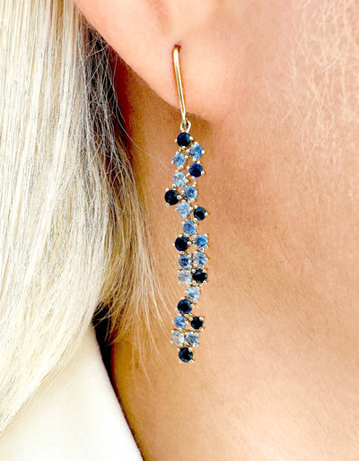 Blue Sapphire Round Earring In 18K Yellow Gold