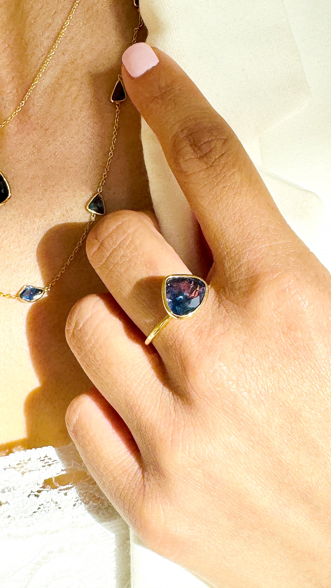 Blue Sapphire Tabiz Shape Ring In 18K Yellow Gold