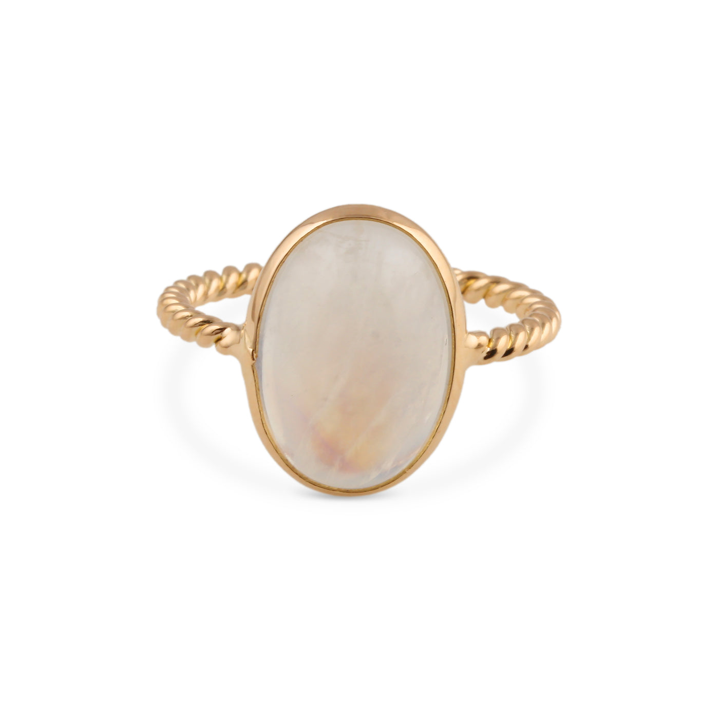 Rainbow Moonstone Oval Ring In 18K Yellow Gold